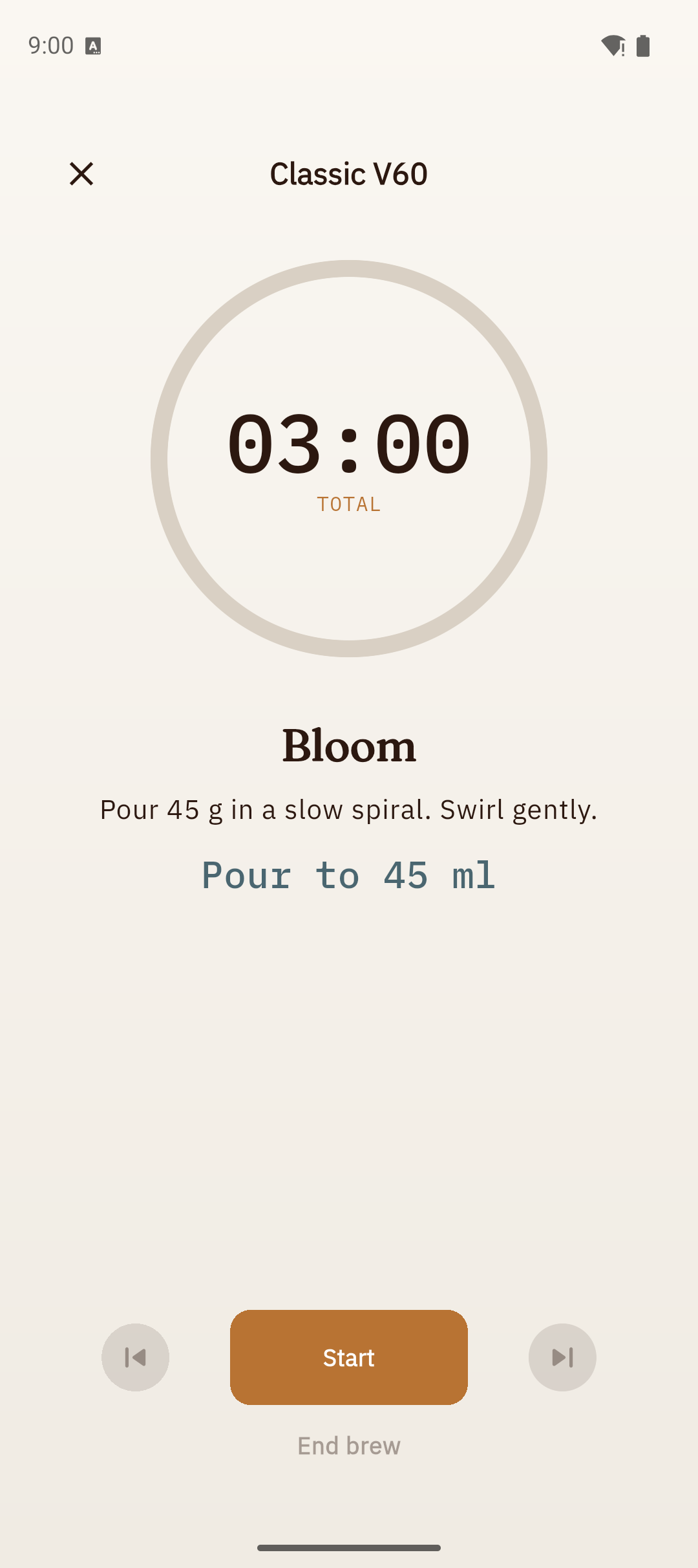 Brew timer screen